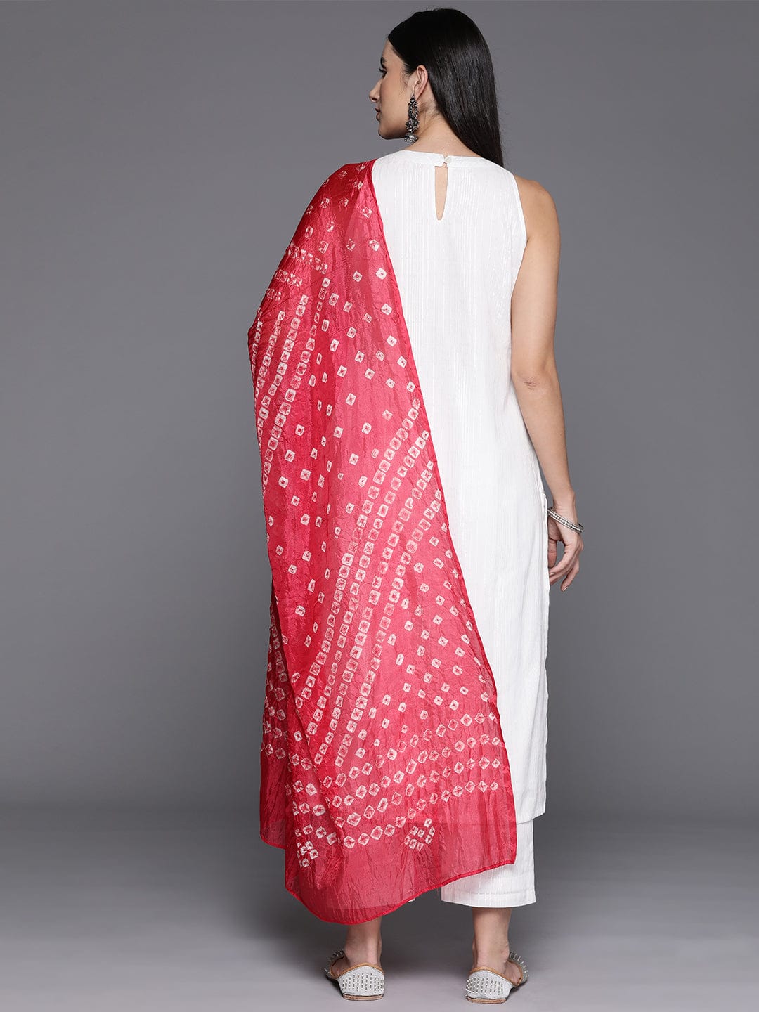 white and red contrast suit dupatta